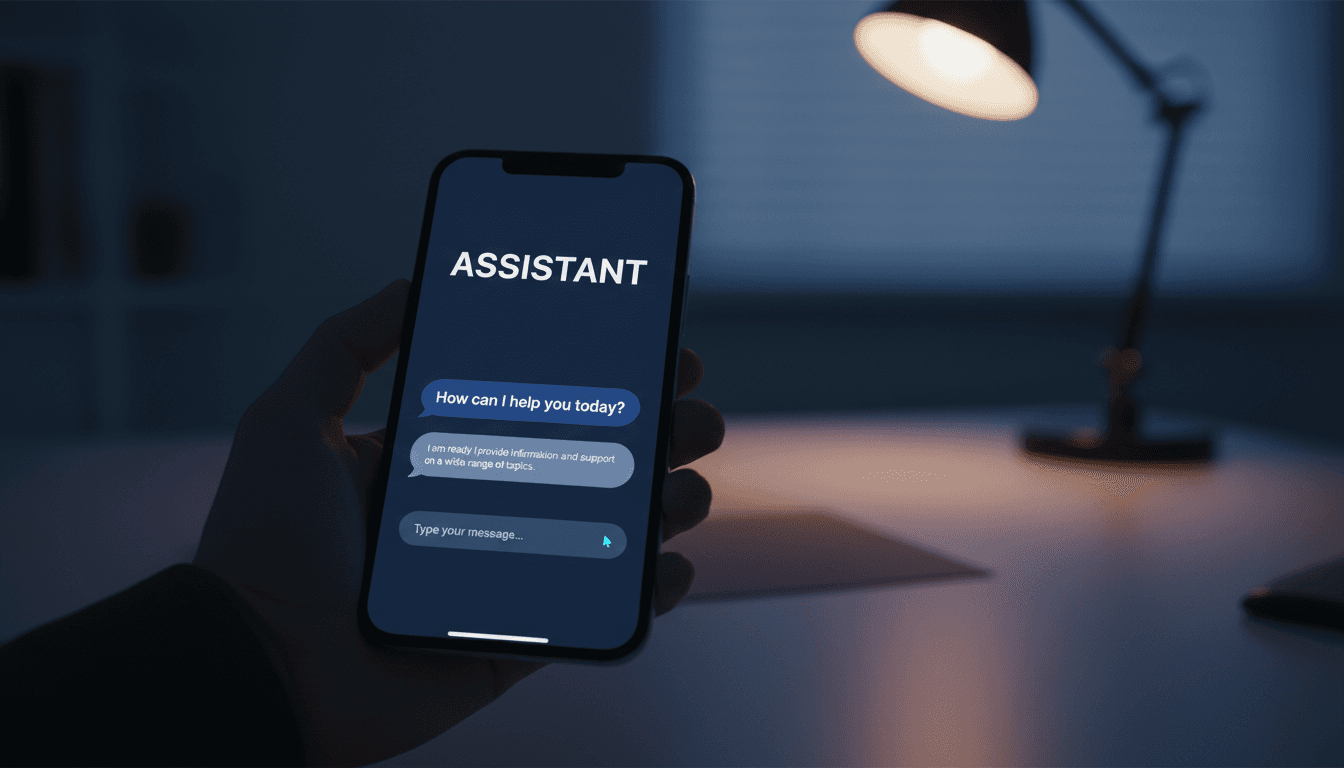 Smartphone with AI chat interface on a desk