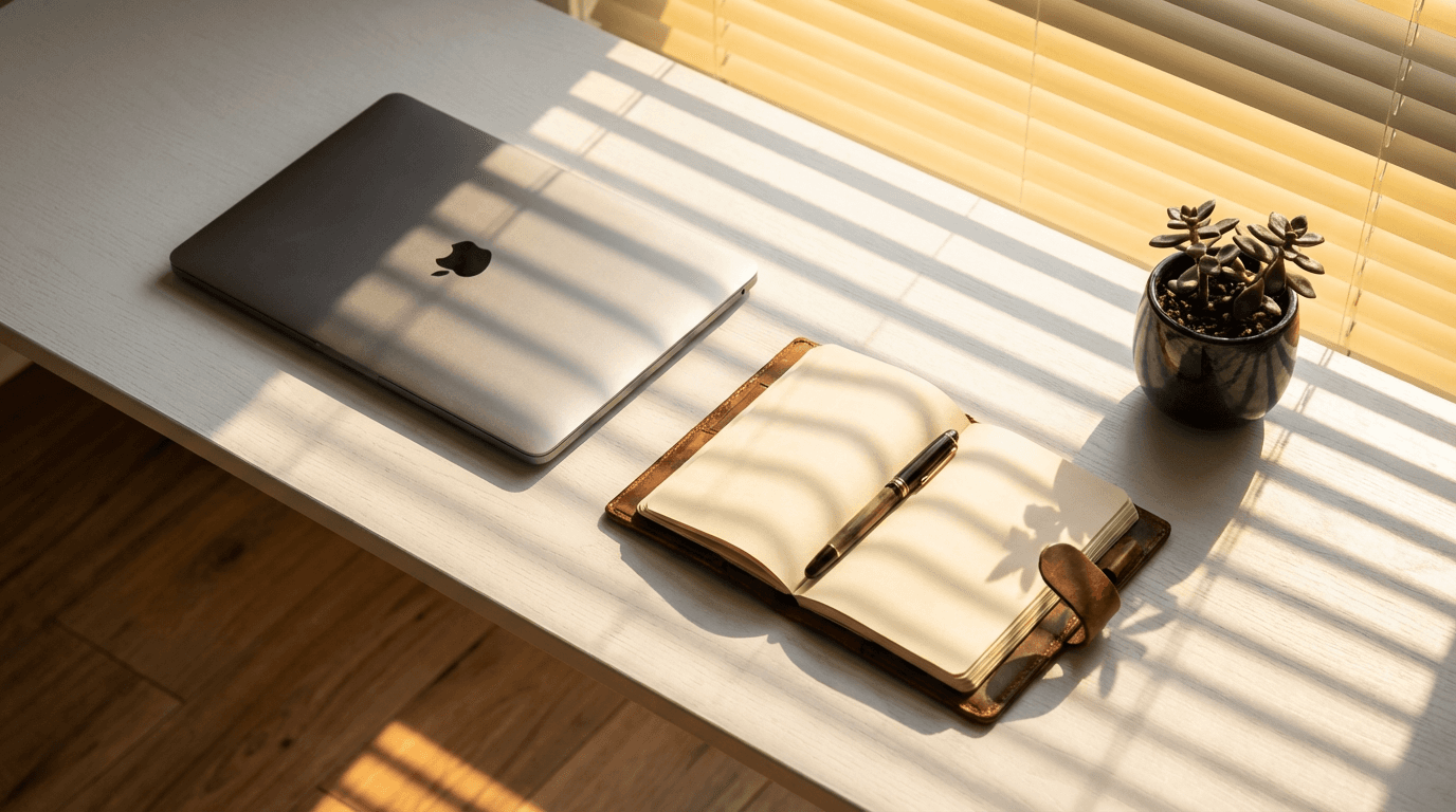 Flat lay of branding sketches and color swatches on a wooden table