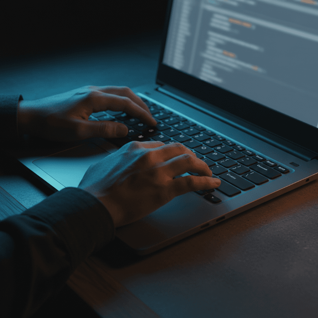 Hands typing on a laptop keyboard