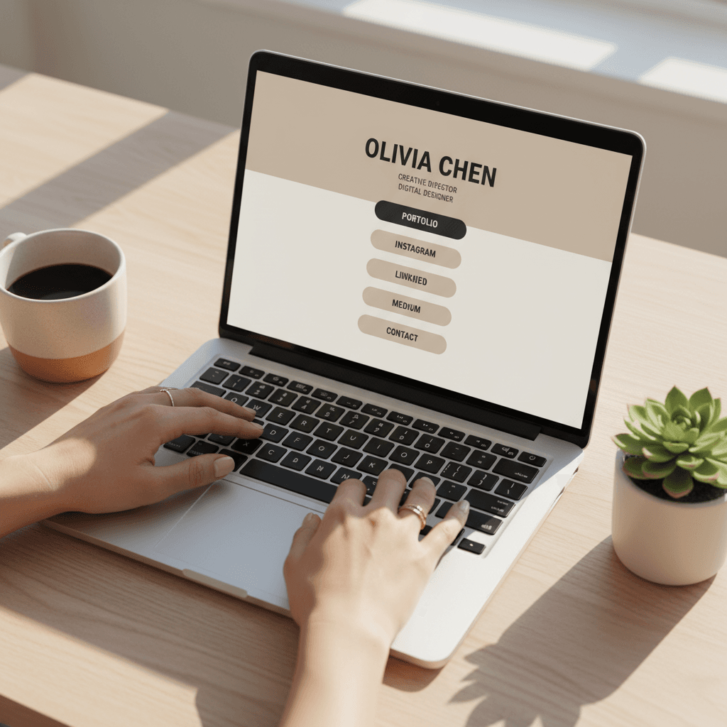 Laptop screen showing a web design mockup with a clear call-to-action button