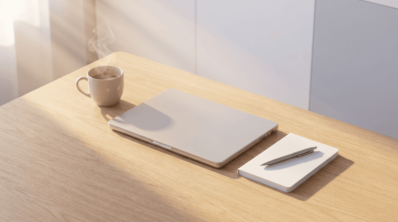 Laptop screen showing an AI workflow diagram on a clean desk